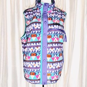 Columbia Helvetia Purple Lotus Camp Blanket Aztec Retro Fleece Snap Vest